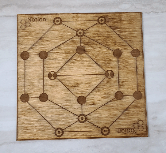 Wooden game board with laser engraving